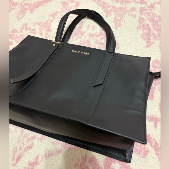 Cole Haan Black Leather Structured Tote Handbag - Picture 4 of 16